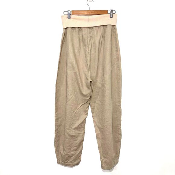 LUXMII Linen Rolled Waist Barrel Pant - Oatmeal L - Picture 2 of 6